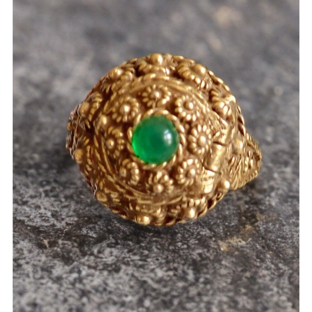 Victorian Poison Pill Locket Gold Tone Ring Green Stone Sz 5.75 Adjustable Mint!